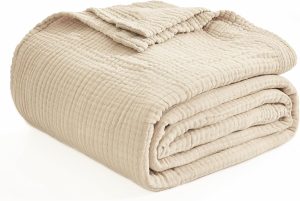 100% cotton muslin throw, pre-washed, lightweight