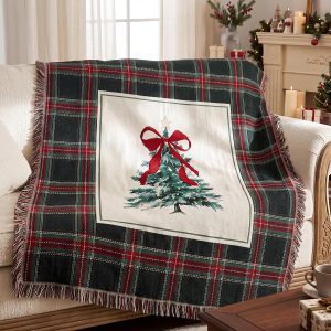 Christmas plaid knit blanket, 50x60 inch.