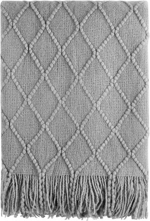 img-2f52ce8d219cefde09ff Knitted textured throw soft sofa blanket light grey 127x152cm