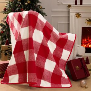 Red faux wool plaid throw blanket 50x60 in