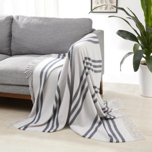 img-8f41a7a1f87530c394b6 Light grey blue striped recycled throw 127x152cm