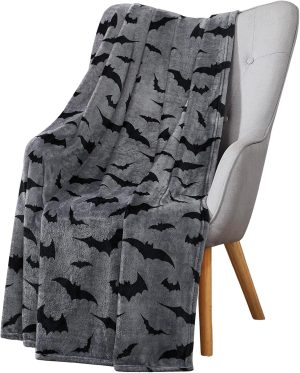 Halloween throw blanket black bats gray 70x50.